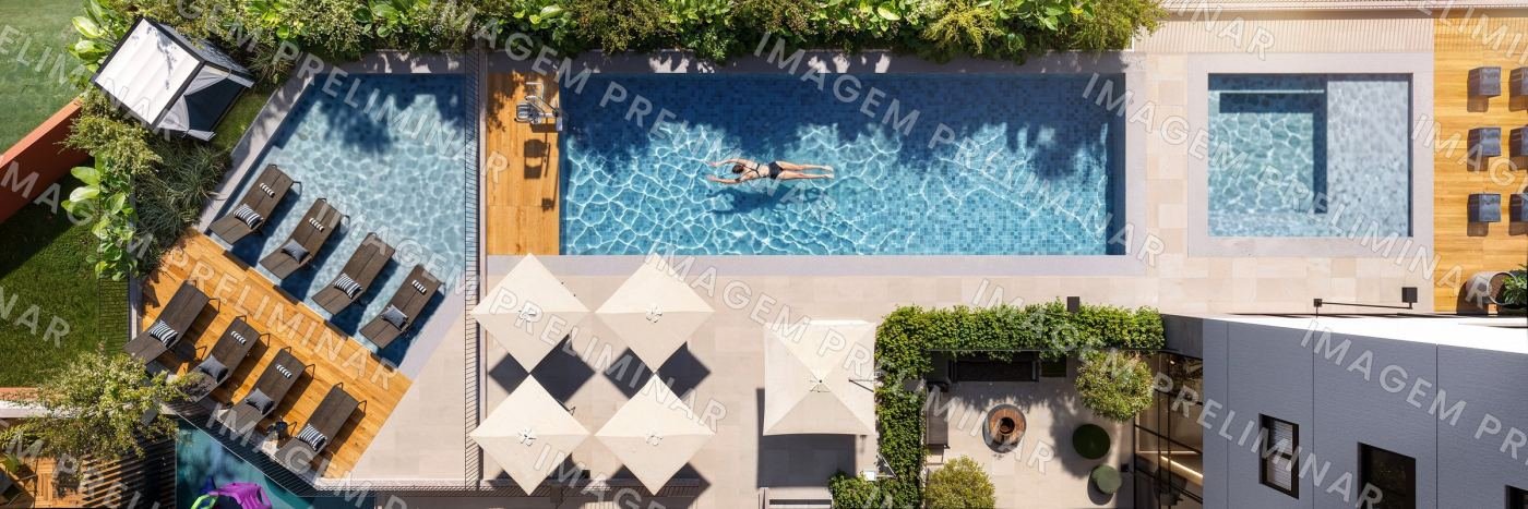 Piscina — vista aérea do Absoluto Vila Prudente, imagem ilustrativa e preliminar